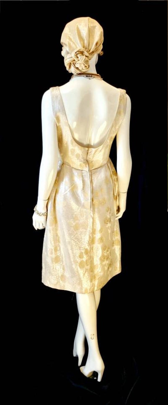 Vtg 1950s Cream silk lurex lamé opalescent damask… - image 7