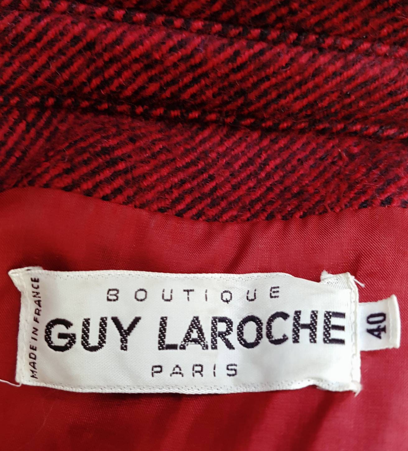 Vtg 70's GUY LAROCHE Paris Red & Black Fine Wool Tweed - Etsy Australia