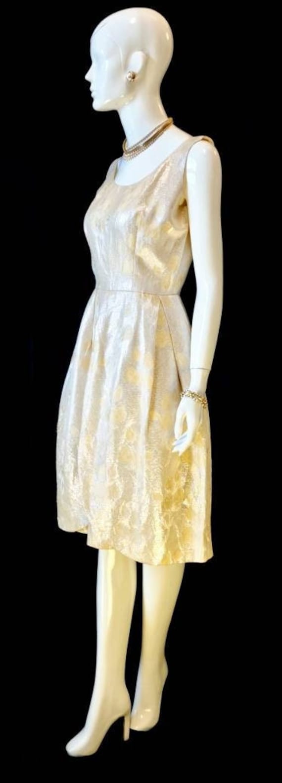 Vtg 1950s Cream silk lurex lamé opalescent damask… - image 1