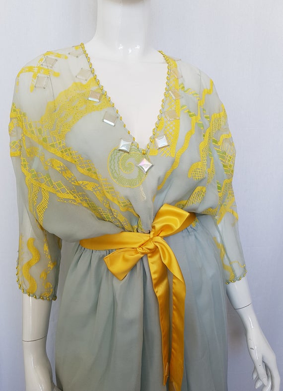 Vtg 70's ZANDRA RHODES LONDON Angelic Sea Foam Blu