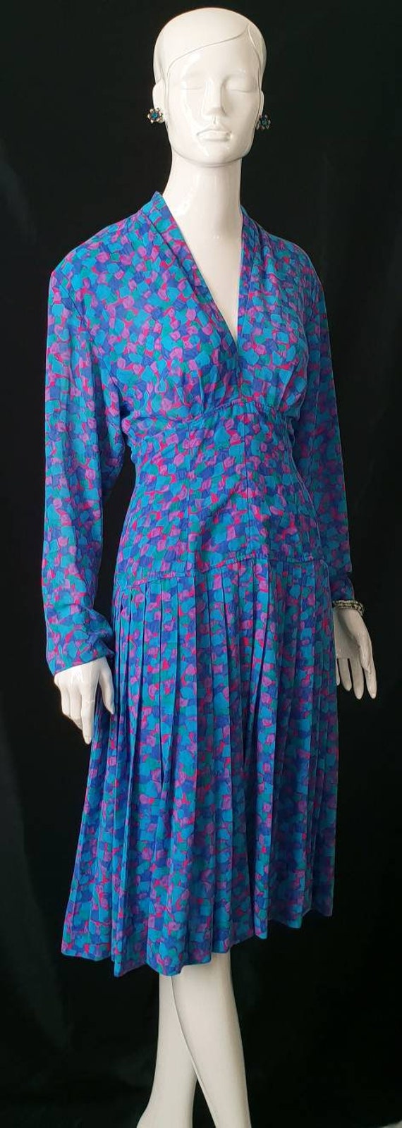 Vtg 70s does 40s PRUE ACTON Vivid Violet, Blue, Gr