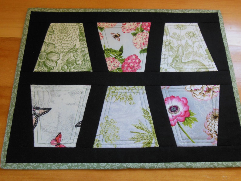 Quilted Placemats Done in Black Sage Green With a Touch of Etsy