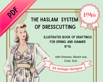 Haslam System of Dresscutting, no 16, 1940, Patron de couture vintage, 2ème Guerre Mondiale costume historique The Crown Un village français