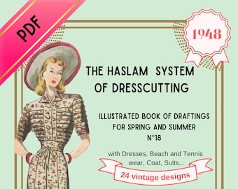 Haslam System of Dresscutting, no 18, 1940, Patron de couture vintage, 2ème Guerre Mondiale costume historique The Crown Un village français