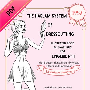Haslam System of Dresscut for Lingerie, nr 11, 1950, Vintage sömnadsmönster, e-bok, reproduktion, femtiotal, kostymdesign, vintagehistoriskt