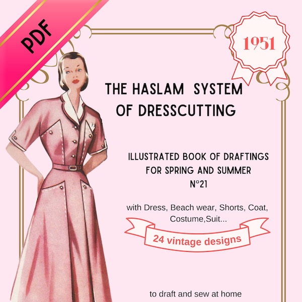 Haslam System of Dresscutting, no 21, 1950, Patron de couture vintage, e-book, reproduction, Années 50, patrons d'époque, robe PinUp