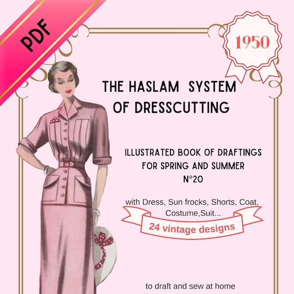 Haslam System of Dresscutting, no 20, 1950, Patron de couture vintage, e-book, reproduction, Années 50, patrons d'époque, robe PinUp