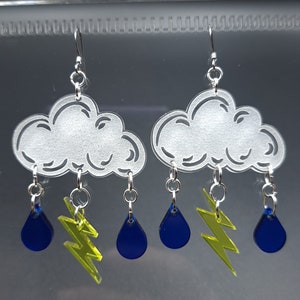 Laser Engraved Acrylic Lightning Storm Earrings | Cloud Rain Storm Earrings |