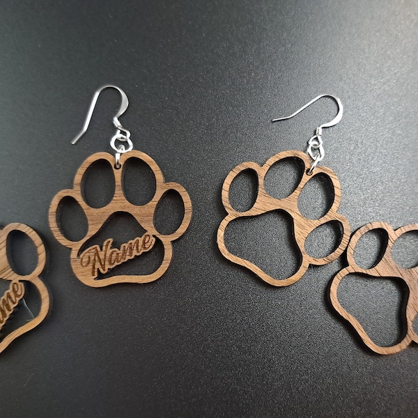 Laser Cut Paw Print Earrings | Personalized Name Engraved Paw Print Earrings