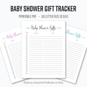 Baby Shower Gift Tracker List - PDF - Pink, Blue, Black - Simple Baby Shower List - Instant Digital Download - US letter size