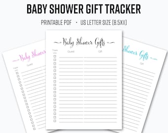 Baby Shower Gift Tracker List - PDF - Pink, Blue, Black - Simple Baby Shower List - Instant Digital Download - US letter size