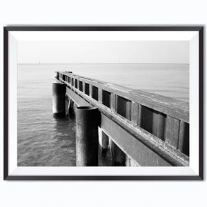 Moody Black and White Pier Photography - Instant digital download printable JPG