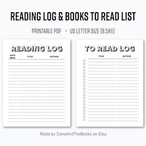 Registro de lectura imprimible y lista de libros para leer - PDF - Listas de lectura simples - Descarga digital instantánea - Tamaño carta de EE. UU.