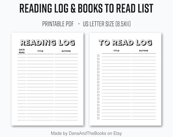 Printable Reading Log & Books To Read List - PDF - Simple Reading Lists - Instant Digital Download - US letter size