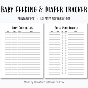 Baby Feeding and Diaper Tracker - PDF - Registro allattamento - Monitoraggio pipì e cacca - Semplice registro del bambino - Download digitale immediato - Formato lettera USA