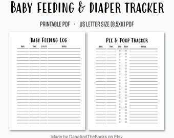 Baby Feeding and Diaper Tracker - PDF - Breastfeeding Log - Pee & Poop tracker - Simple Baby Log - Instant Digital Download - US letter size