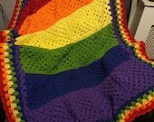 Afghan crochet blanket LGBT vintage throw shabby chic bohemian 70 39 s retro artasian rainbow colours rustic country style home decor lap blank