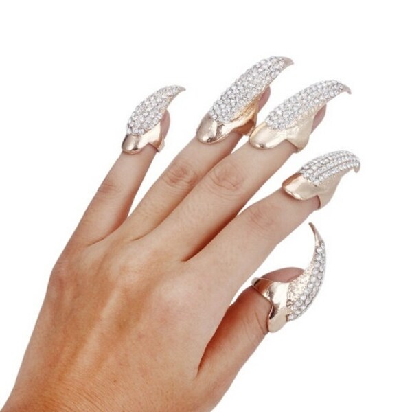 Claw Rhinestone Finger Tip Rings Set of four Last Ones No Reorder Two Gold and Two Silver