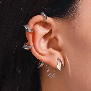 Vintage Dark Goth Claw Ear Cuff with Chained Pierced Claw