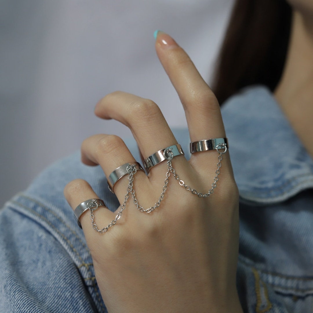 Adjustable Four Bohemian Punk Finger Rings Silver Color With - Etsy