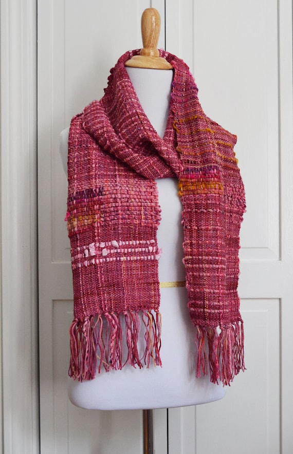 Cherry Pink Saori Handwoven Scarf Handspun Handmade - Etsy