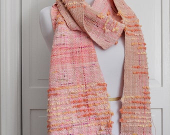 Everything is Peachy Saori Handwoven Scarf Handspun Handmade