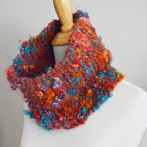 Hand Knit Shades of Autumn Cowl Hand Spun Wool and Mohair Yarn