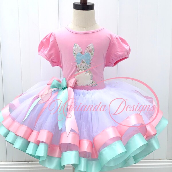 Girl's Personalized Easter Tutu Outfit/Girl's Vintage BunnyTutu Outfit/Girl's Easter Bunny Tutu Outfit/Girl's Pink Tutu Outfit