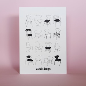Dänische Möbel Illustration Druck: Mid-Century Modern Stuhl Kunst
