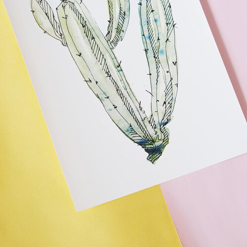 Illustration de Cactus désert A4, cactus aquarelle 250 mg impression, décoration d’art mur succulentes tumblr