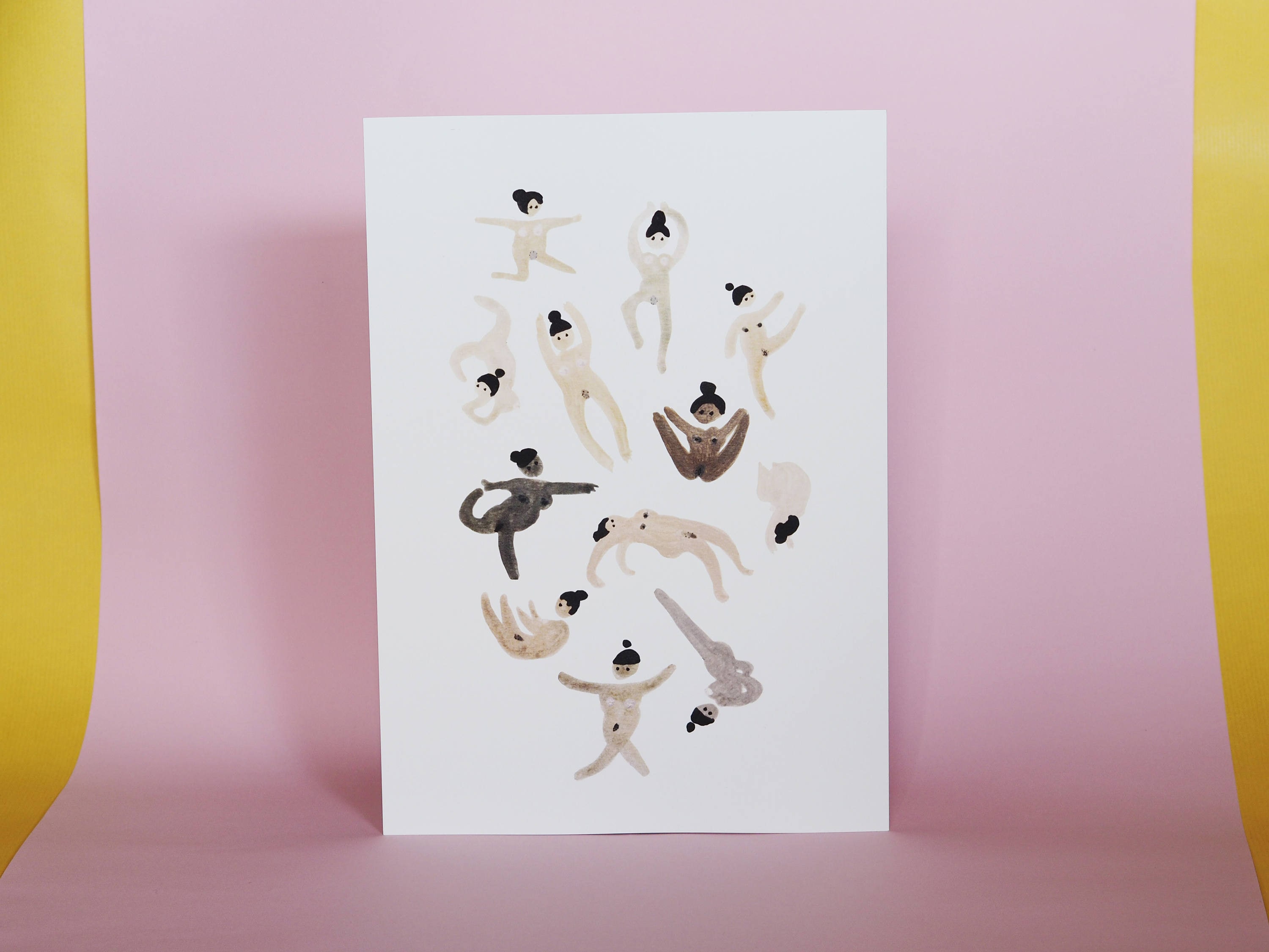 Yoga ladies, naked yoga woman A4 wall print illustration, yoga art, r…