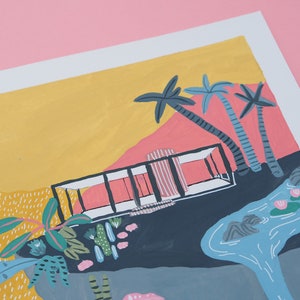 Glass House Philip Johnson Original Illustration, Connecticut, Modernist Architecture, Mid Century Modern, Architectural Icon, Gouache Art