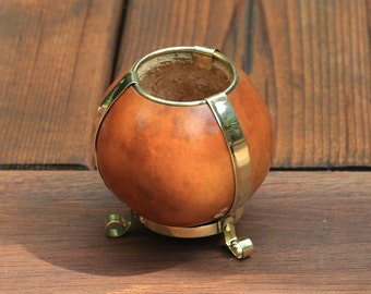 Juego de calabazas tradicionales de Yerba Mate: calabaza mate de madera  dura hecha a mano + paja de bombilla de acero inoxidable.