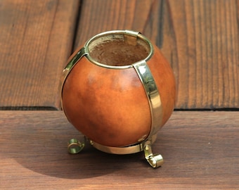 手作りの陶器製マテ茶器（木製台座付き） - ボンビージャ（ストロー）2