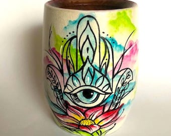 Wood Yerba Mate Cup | Yerba Tea Wood Mate | Authentic Wooden Mate for Drinking Yerba | Hand Painted Wood Yerba Mate Tea Cup