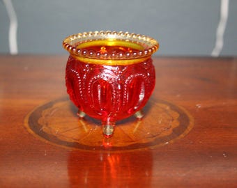 Vintage Degenhart Amberina Glass Gypsy Pot Toothpick Holder it GLOWS!