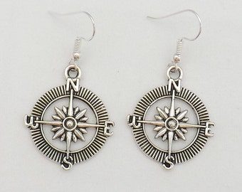 Compass earrings, travelling gift, gap year gift, graduation gift for her, travel lover earrings, sterling silver compass earrings