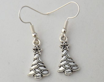 Christmas Tree earrings, stocking filler gift for her, secret santa gift for her, festive spirit gift, sterling silver earrings