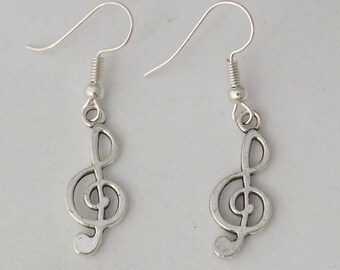 Treble clef earrings, musical note earrings, gift for her, stocking filler, sterling silver earrings, music student or teacher gift