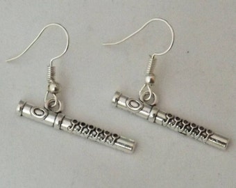 Flute earrings, musical instrument earrings, flute teacher or student gift, unisex gift, woodwind instrument earrings