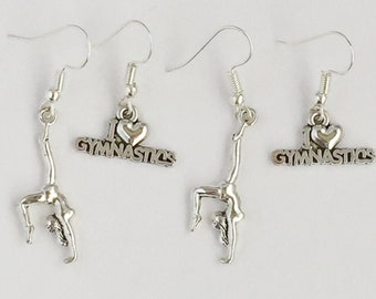 gymnastics earrings gift, gymnastics teacher, gymnastics coach, gymnast earrings, mismatch earrings, sterling silver, sports earrings gift