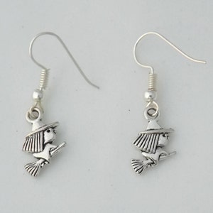 Tiny witch earrings, mini earrings, Halloween witch gift, magical spooky earrings, cute little witch earrings, flying witch earrings