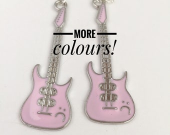 Guitar earrings, musical instrument earrings, gift for her, stocking filler, sterling silver earrings, music student or teacher gift