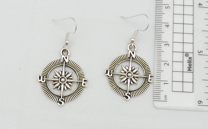 Compass earrings, travelling gift, gap year gift, graduation gift for her, travel lover earrings, sterling silver compass earrings image 4