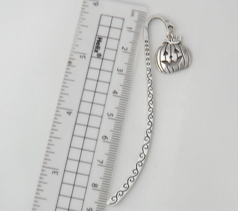 Pumpkin bookmark, literary book lover gift, silver tone pumpkin bookmark, spooky fall bookmark, gothic birthday gift image 8