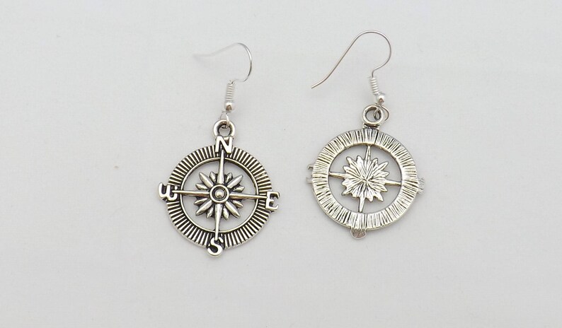 Compass earrings, travelling gift, gap year gift, graduation gift for her, travel lover earrings, sterling silver compass earrings image 3