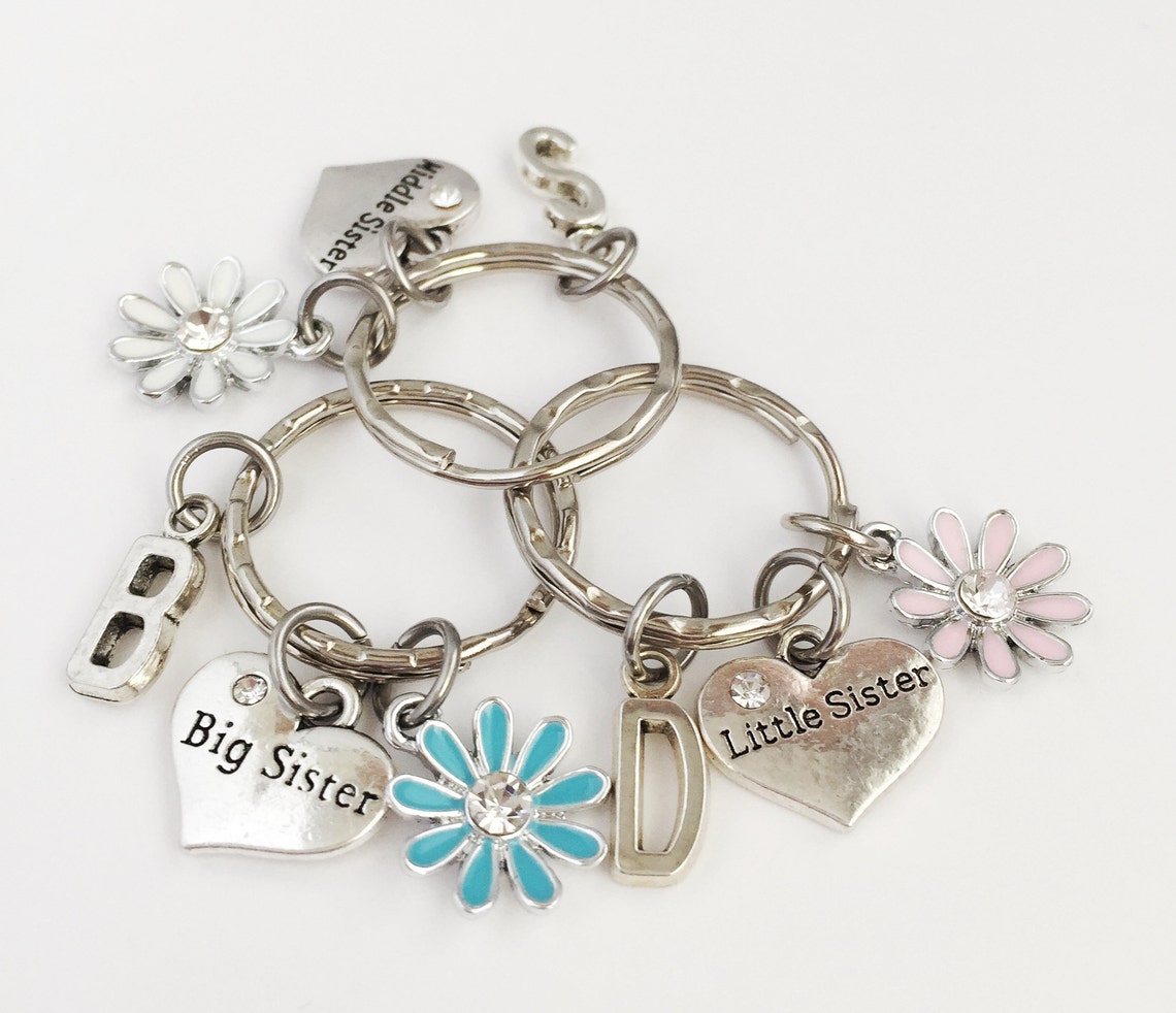 Big Middle Little Sister Initial Keyring Gift, 3 Peas In A Pod, 3 - Foto 2