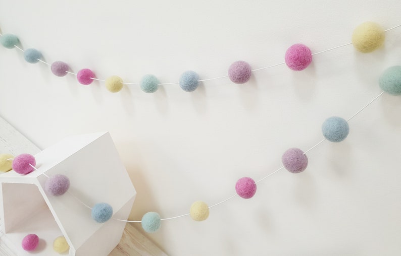 Felt Pom Pom Garland Felt Ball Garland Pastel Rainbow Felt Etsy