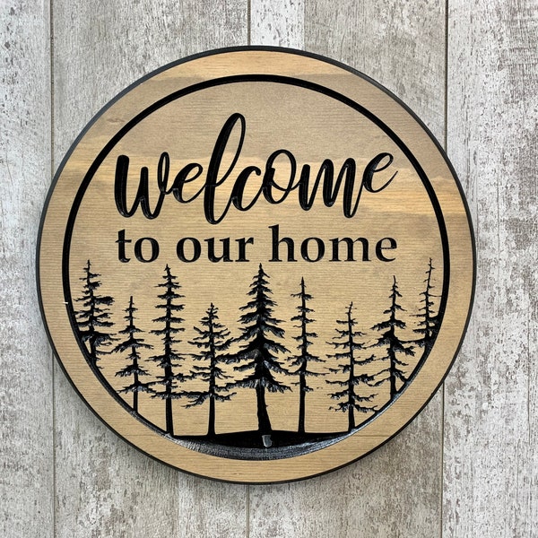 Welcome Sign Round Trees Cut File