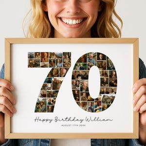 70th Birthday Photo Collage Template, Number 70 Collage for Him or Her, Custom Canva Gift for Parents, Personalized 70th Birthday Picture